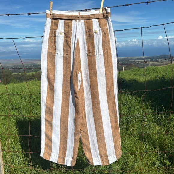 J.Crew Tie waist linen pant in stripe LARGE GOLDEN BISTRIPE Wide leg 6 - Picture 5 of 10